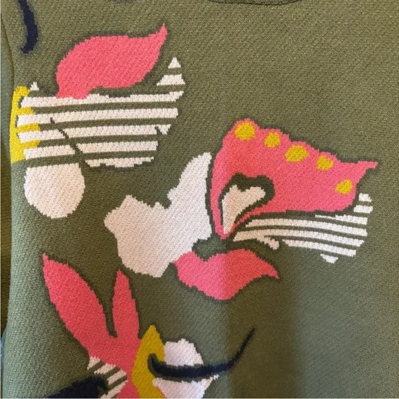 Anthropologie Knitted Knotted Olive Green MockNeck Abstract Floral Sweater sz M - Picture 10 of 16